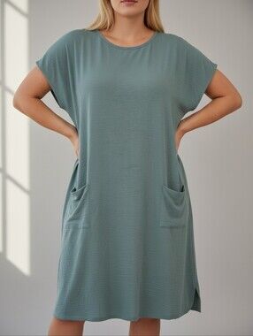 Light Slate Blue Pocket Shift Dress With Pockets